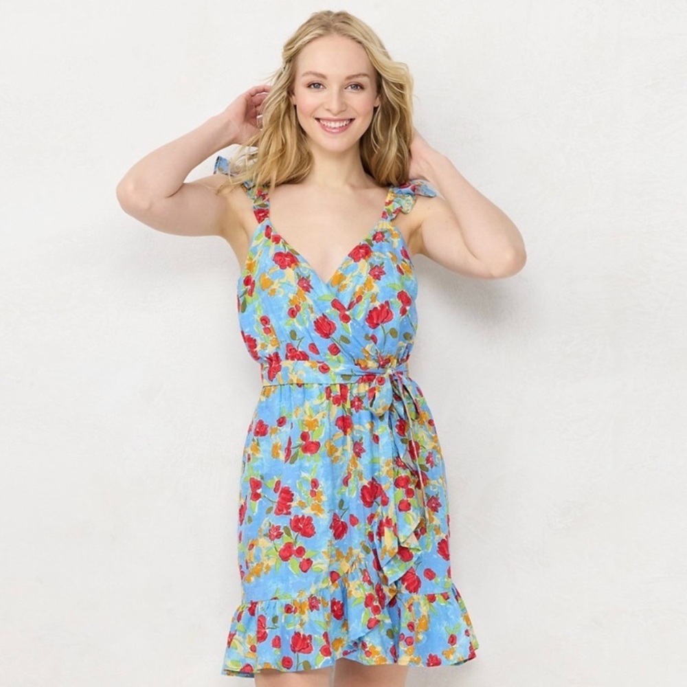 Lauren Conrad Bl Mnt Flr wrap floral dress‎ XXL NWT Lightweight Cotton Ruffle